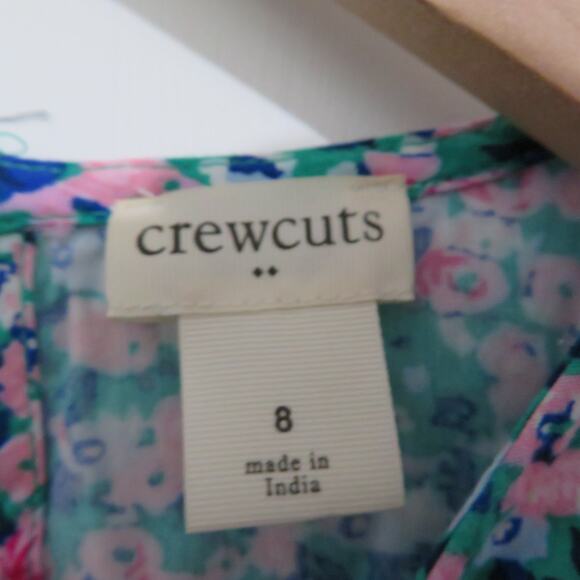 Crewcuts Girls Sz 8 Blue Pink Floral Tiered Midi Dress Puff Sleeves - Picture 6 of 8